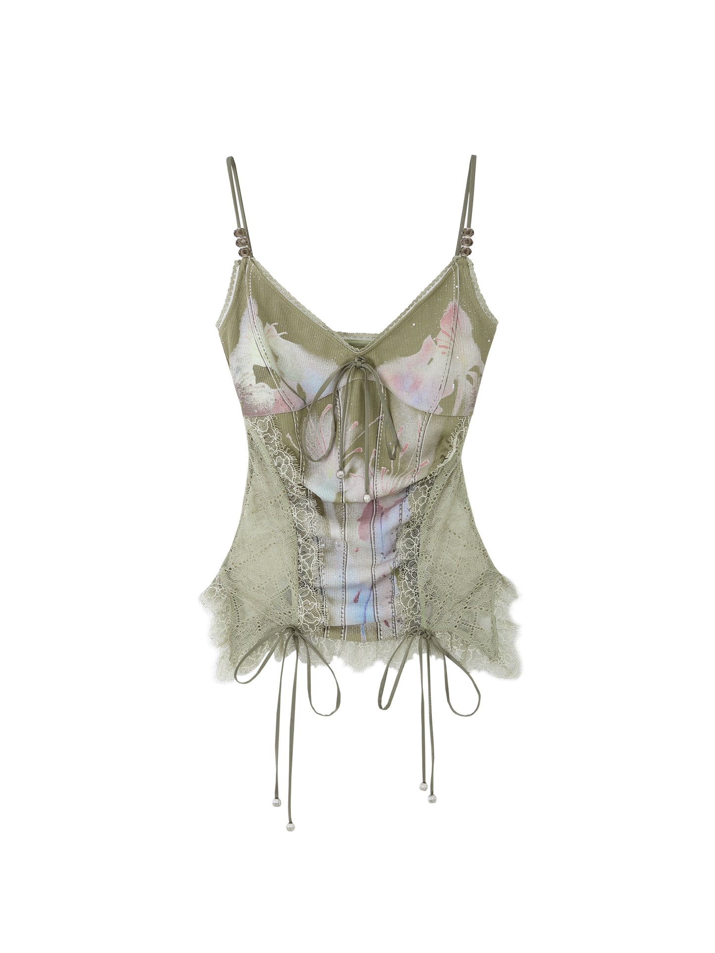 Mint Mambo Beaded Lace Sling Top