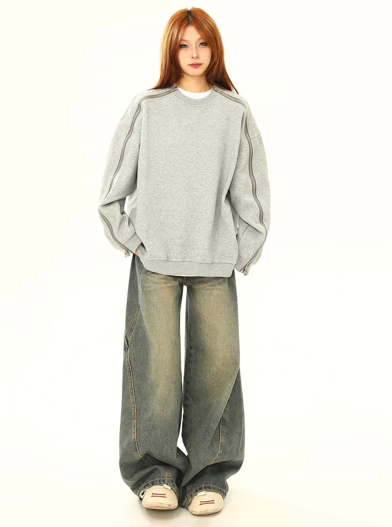 Retro zipper round neck base layer tops