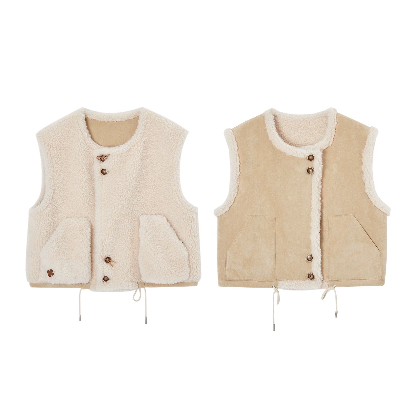 Buttoned Lamb Wool Reversible Vest
