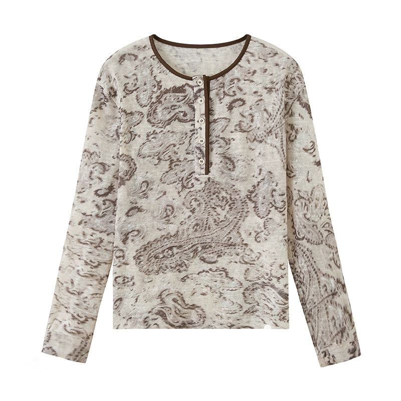 Cashew Flower Slim Print Knitted Top