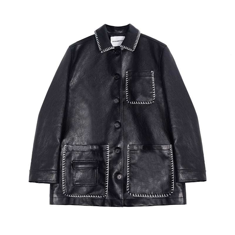 Veste mi-longue en cuir PU