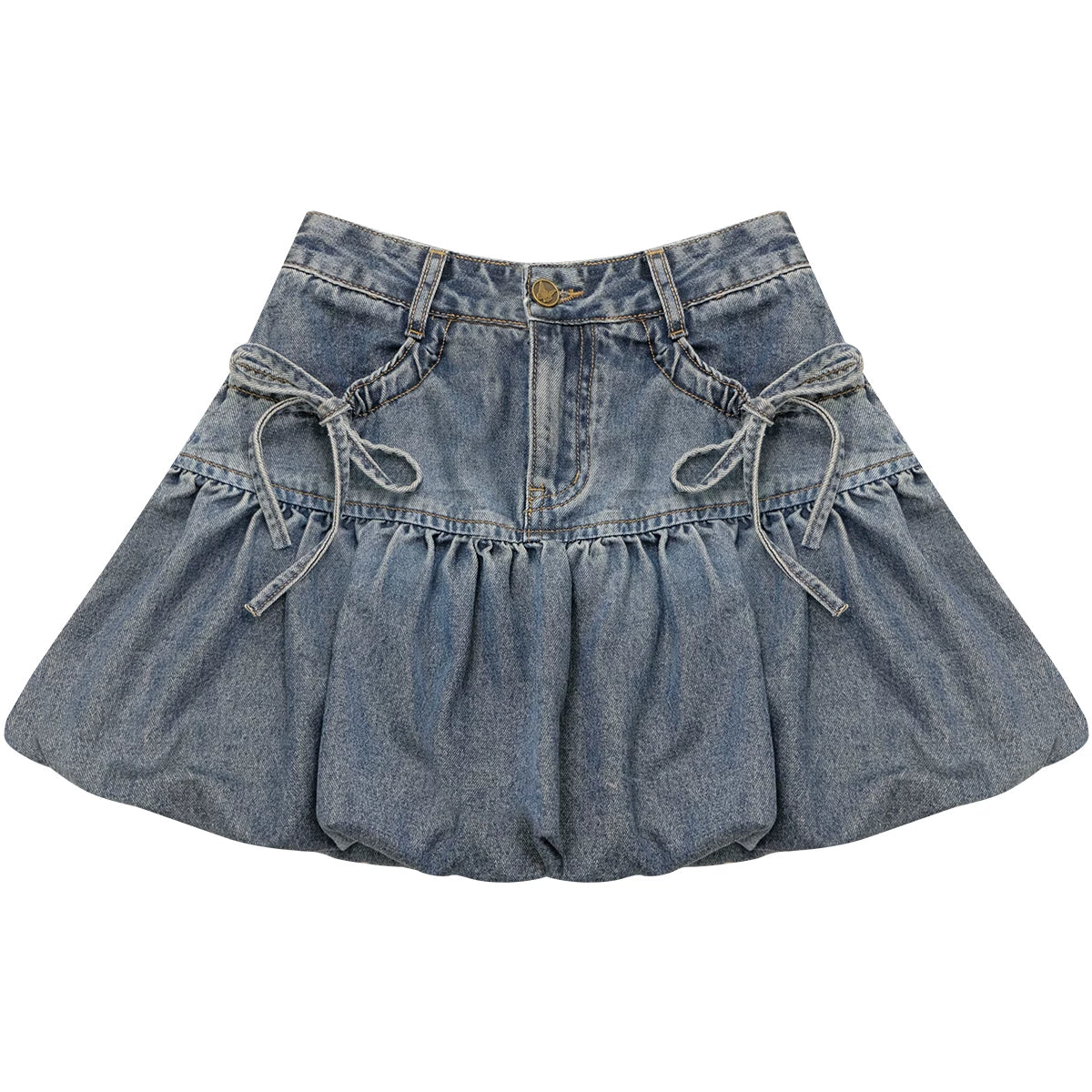 Sweet Bubble Bowknot Denim Skirt