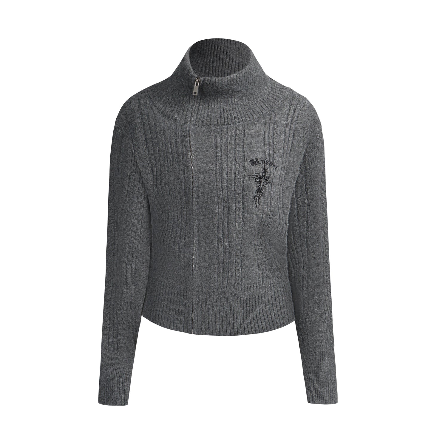 High-Neck Zipper Knit Sweater