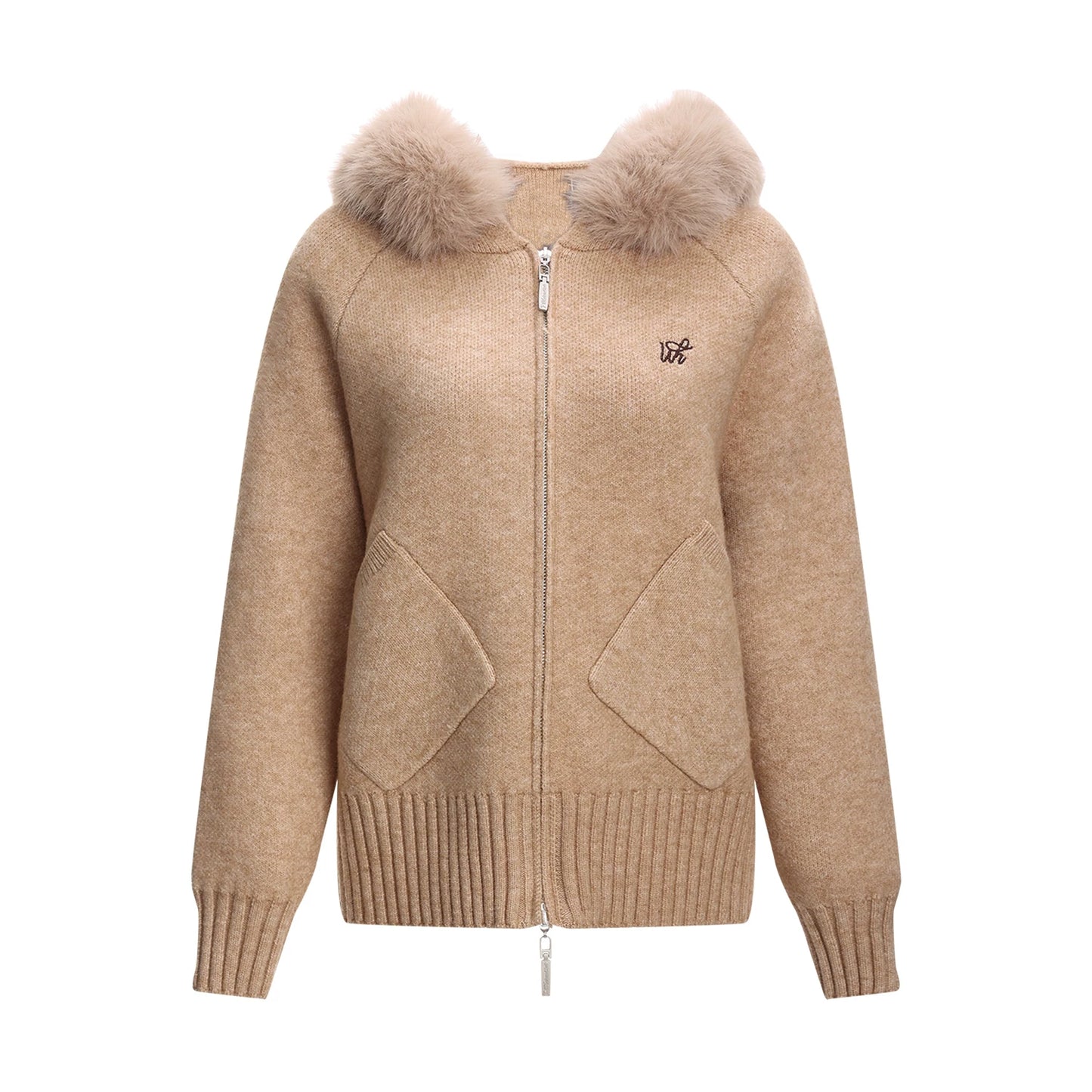 후드 니트 퍼 재킷