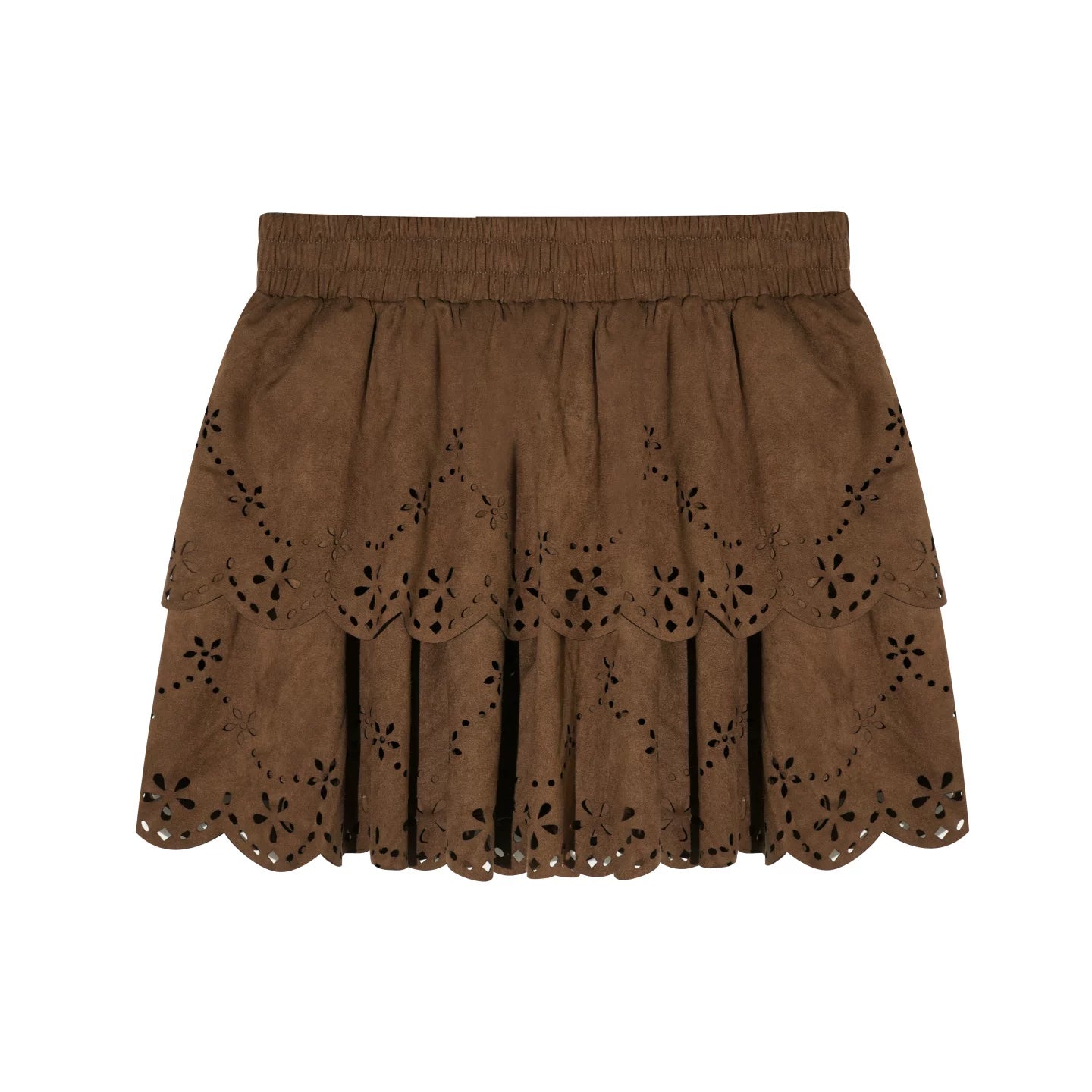 Suede Embroidered Cake Skirt