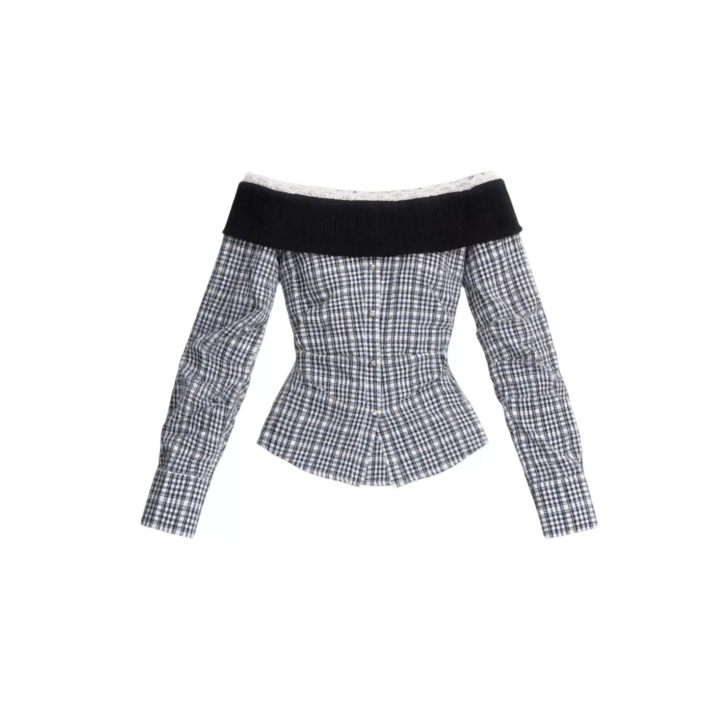 Plaid Off-Shoulder Blouse