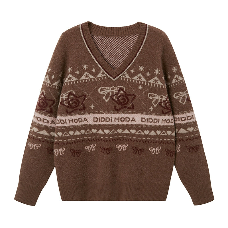 Fair Isle Bow Knit Sweater