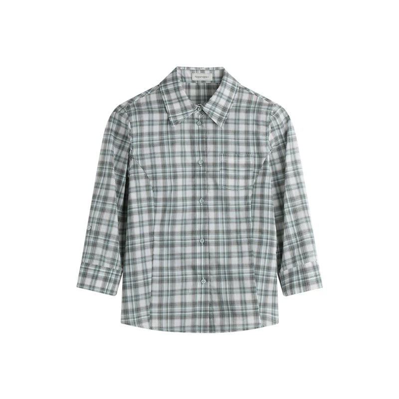Plaid Cotton Waist-Cinching Blouse