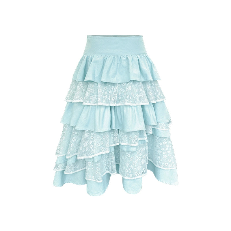 Lace Patchwork Puffy Skirt