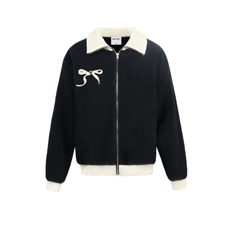 Bow Embroidered Fleece Jacket
