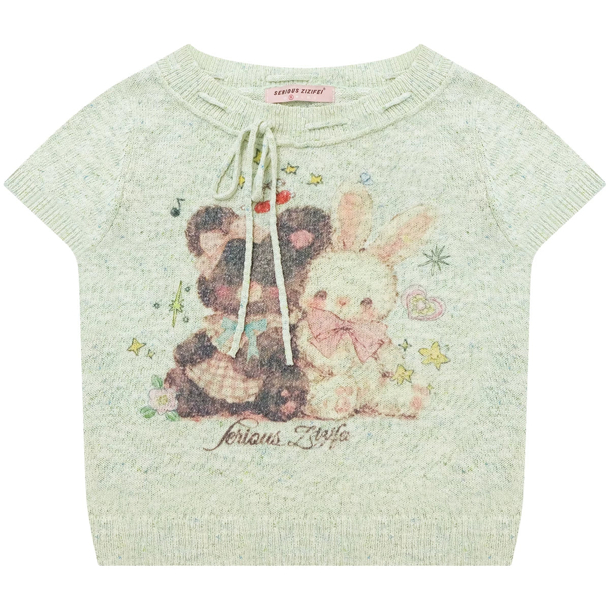 Retro Light Green Print Top