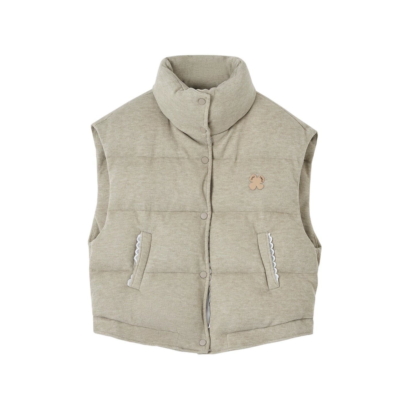 Lace Patchwork Stand Collar Puffer Vest
