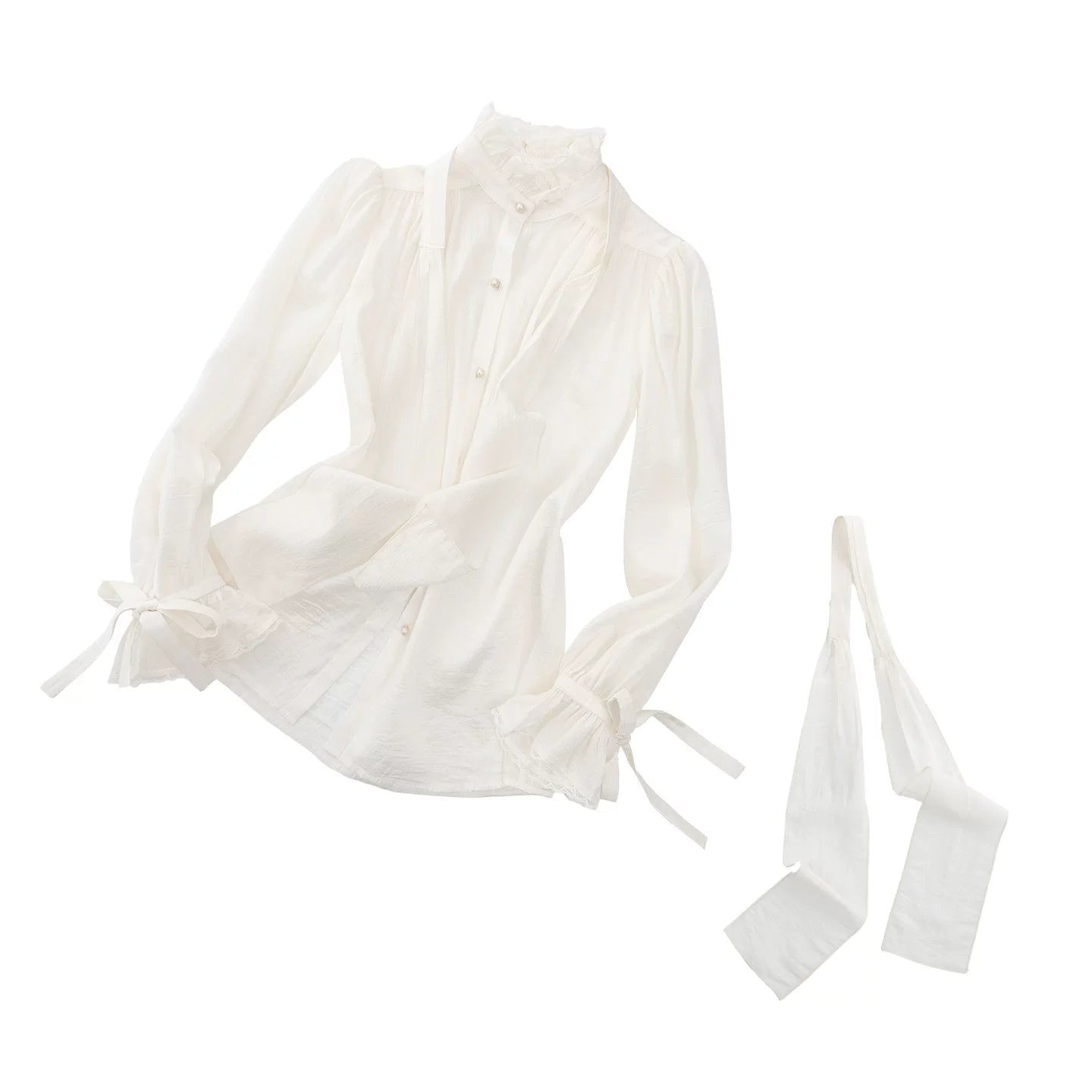 Tassel Ribbon Chiffon Shirt