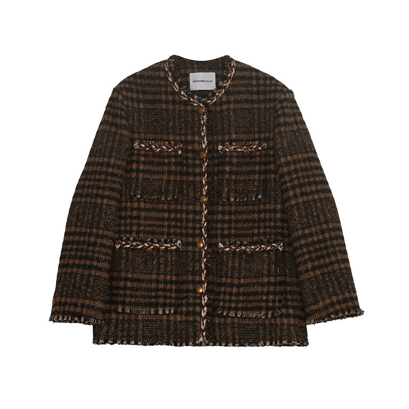 Fragrance checked woolen jacket