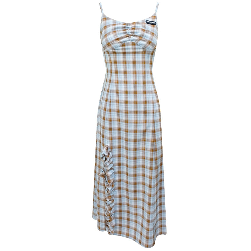 Blue Brown Plaid Slim Dress
