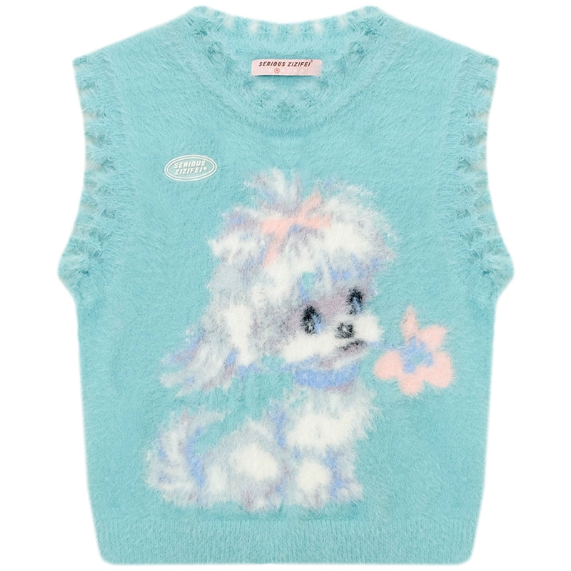 Autumn Vintage Teal Dog Knitted Sweater