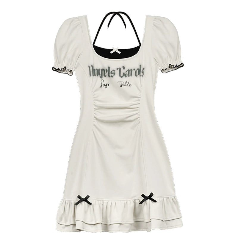 타이 넥 반팔 슬림 드레스