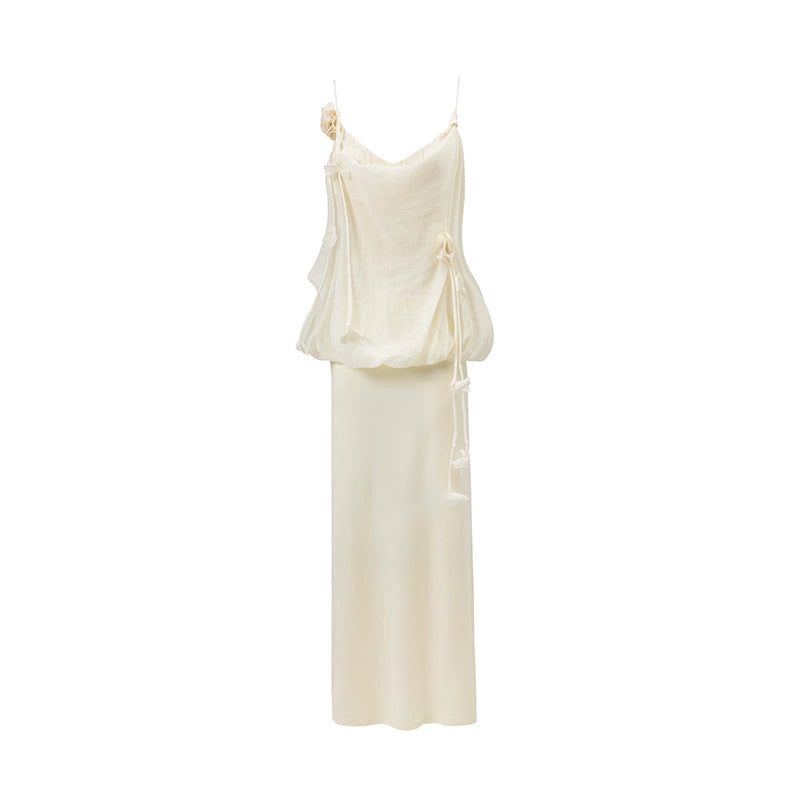White Flower Choker Pleated Sundress
