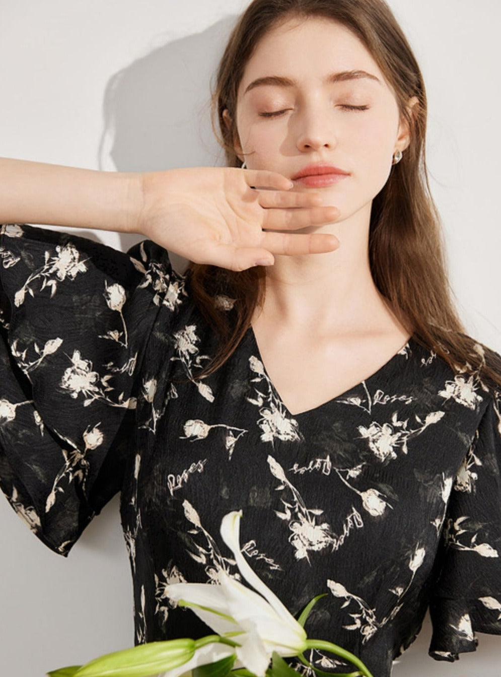 Ruffled Sleeve A-Line Dress