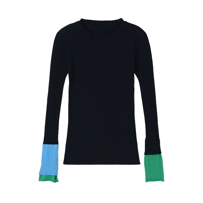 Color-Blocked Wool Blend Sweater