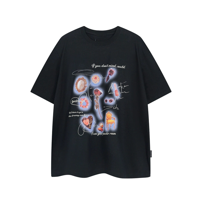 프린트 살구색 반팔 티셔츠