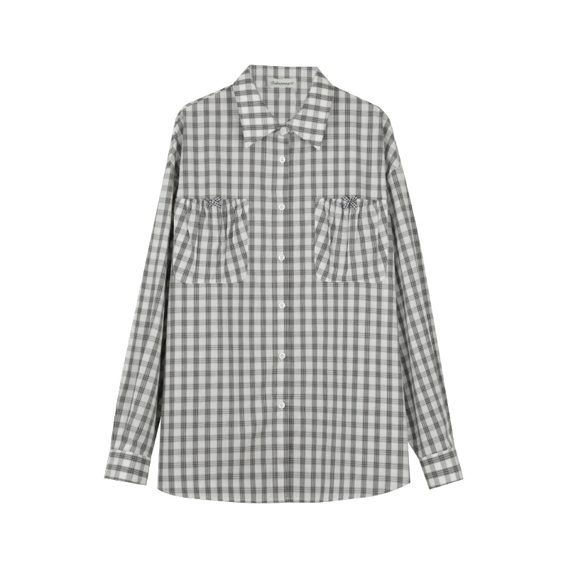 Vintage Bow Pocket Long-sleeved Shirt