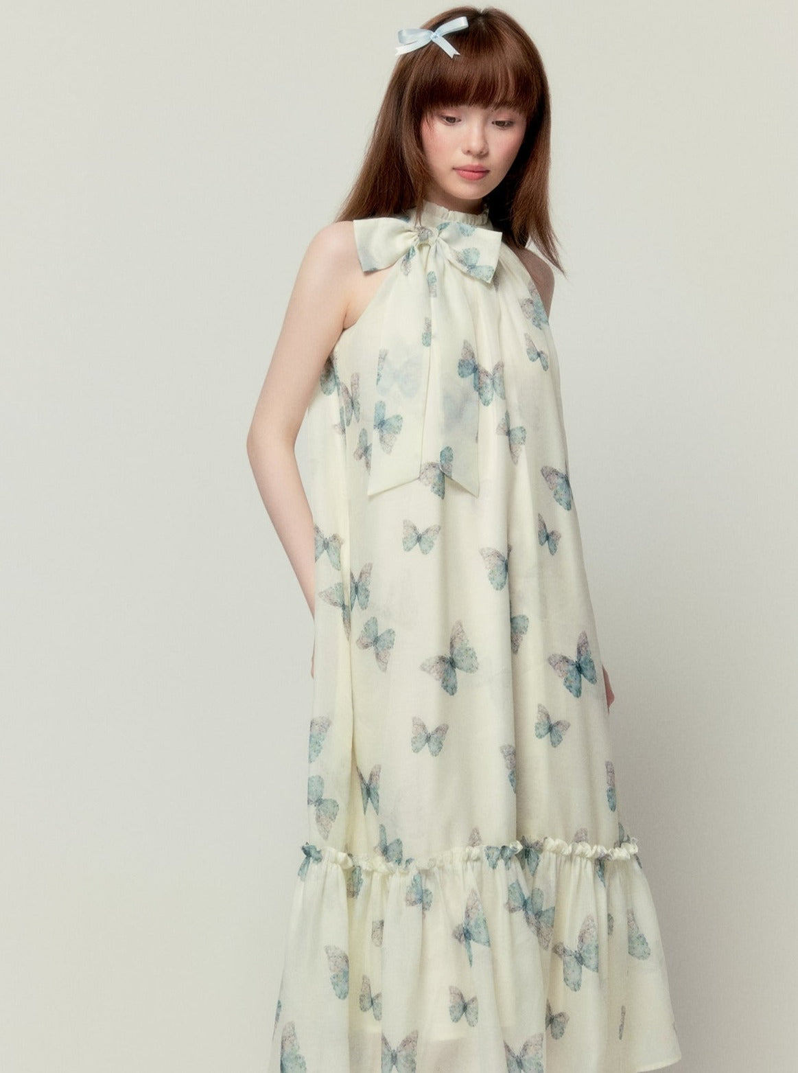 Butterfly Print Halterneck Dress
