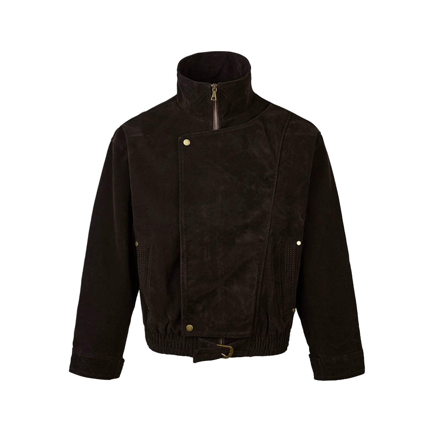 Asymmetrical Stand-Up Collar Waist Jacket