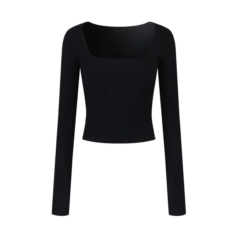 Patchwork Square Collar Knit Top