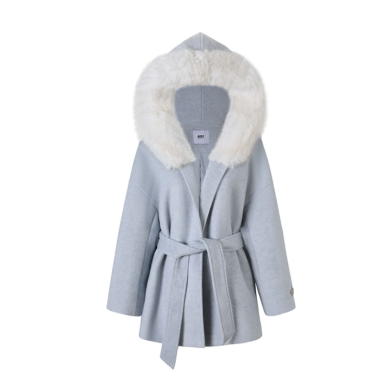 모피 트리밍 짧은 트위드 코트