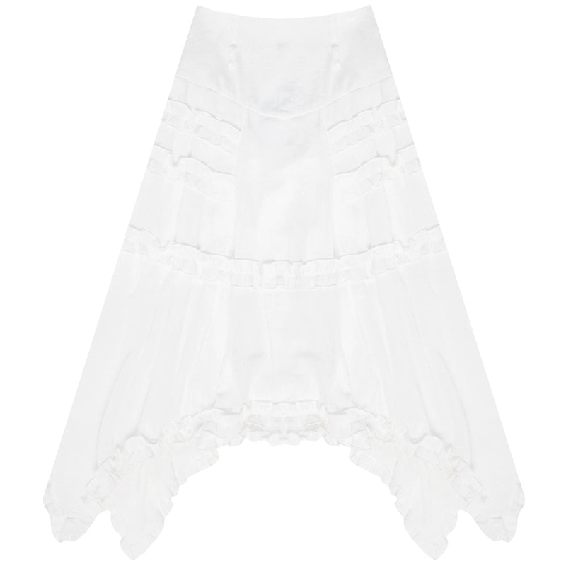 Retro Lace White Mid-Length Skirt