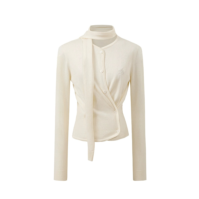 Elegant Bow-Tie Fitted Cardigan