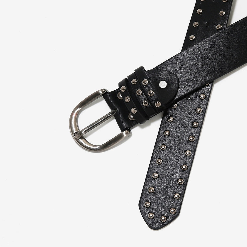 레트로 리벳 PU 가죽 벨트
