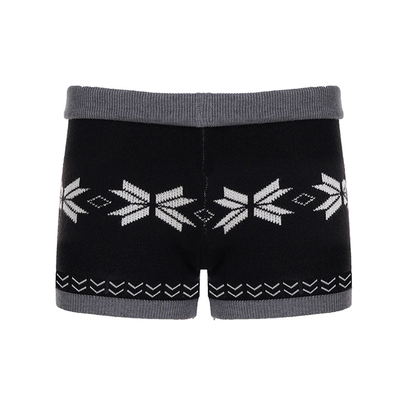 Black Fair Isle Knit Shorts