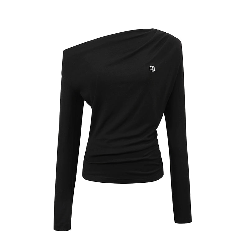 Asymmetrisches gefältetes Langarm-T-Shirt