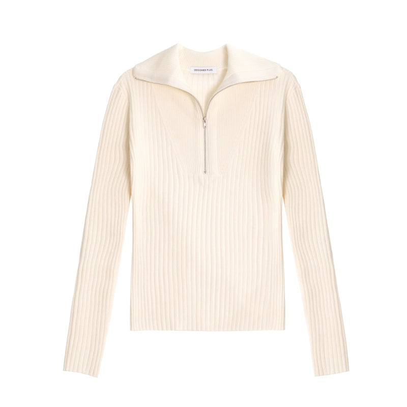 French half-zipper pullover knit sweater