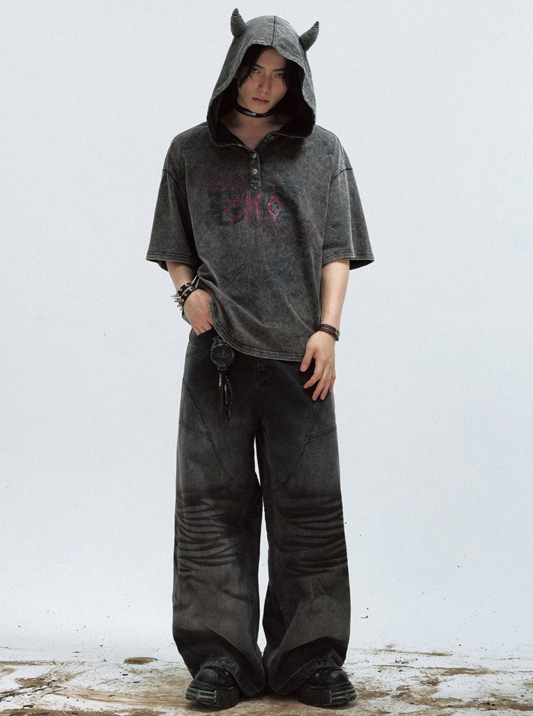 Distressed Washed Hooded Top