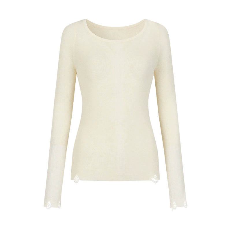 크루넥 반투명 긴팔 탑