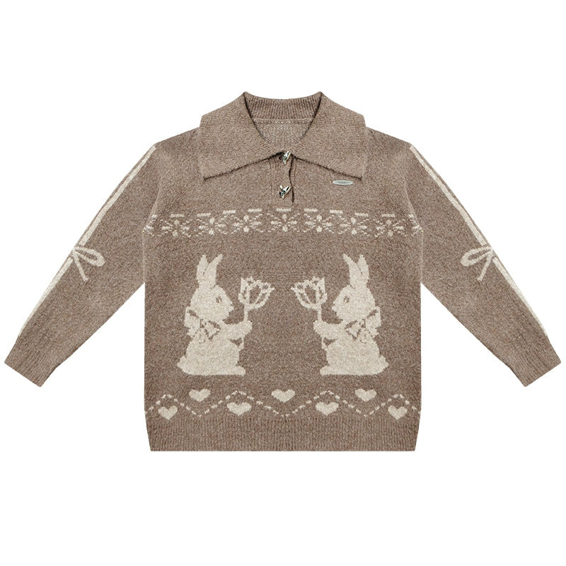 Pull Fair Isle à col polo rétro