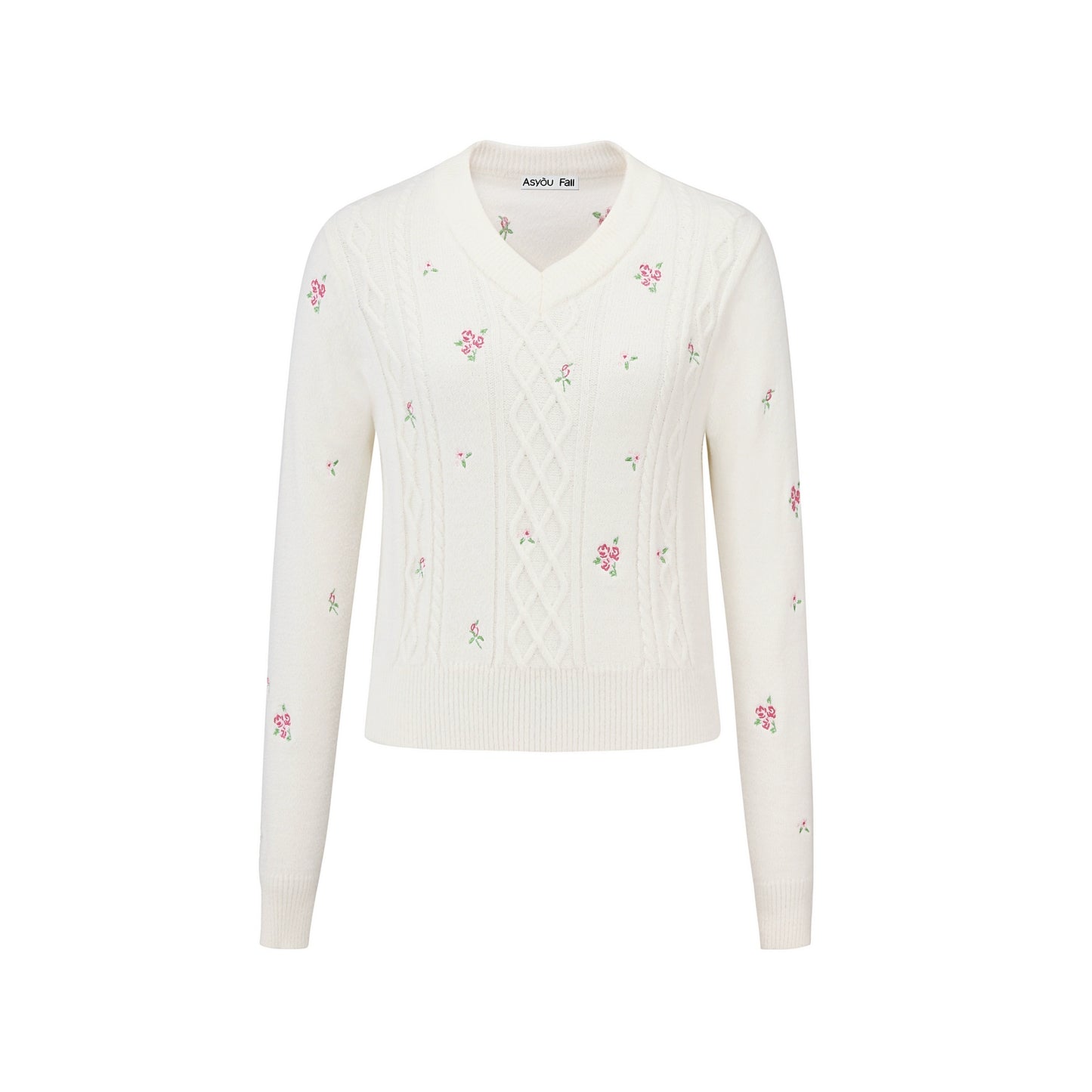 Embroidered V-Neck Knit Sweater