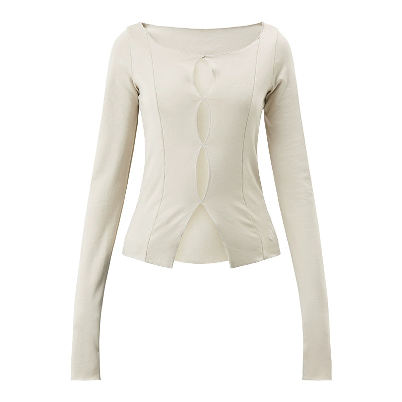 아메리칸 레트로 라운드 넥 컷아웃 슬림 티셔츠