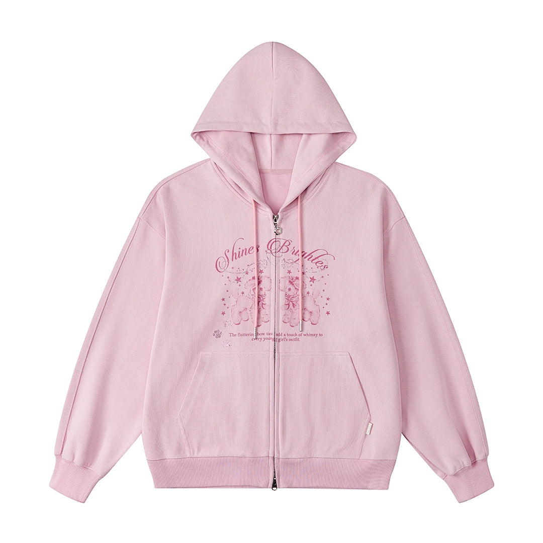 회색 후드 더블 지퍼 스웨트셔츠 코트