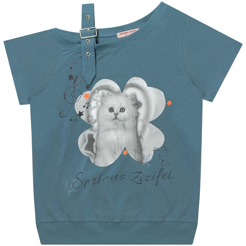 Summer Cat Off-The-Shoulder Top