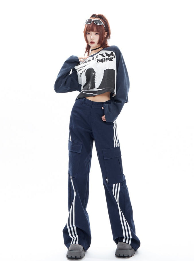 미국 빈티지 스트라이프 주머니 다목적 바지