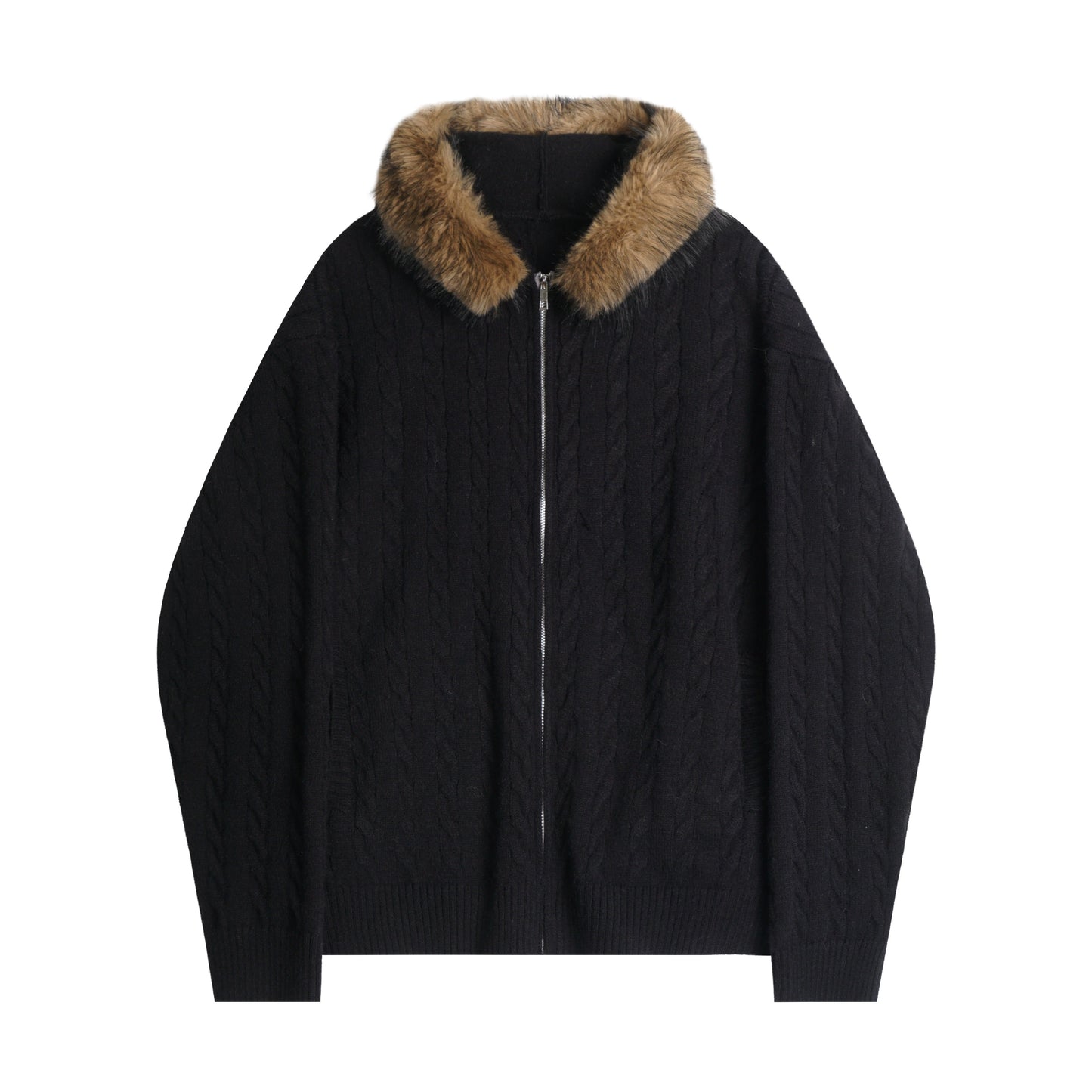 American Vintage Knitted Hooded Black Sweater Jacket