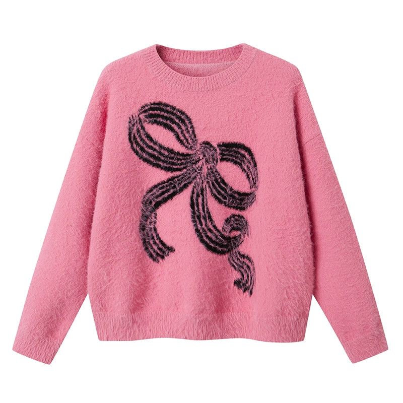 Striped Bow Faux Mink Sweater