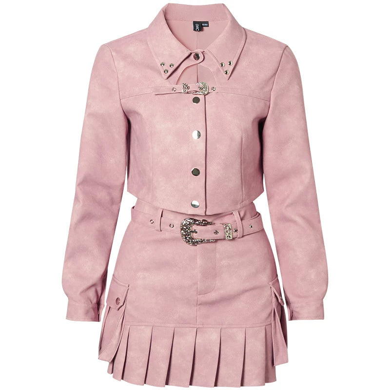 Dopamine Pink Pleated Skirt Set