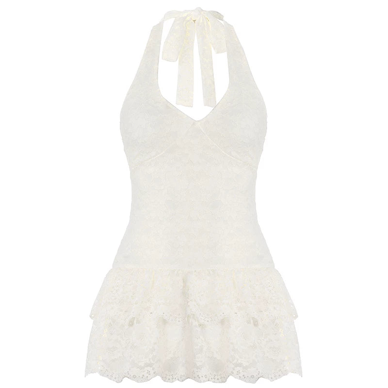 White Lace Backless Top