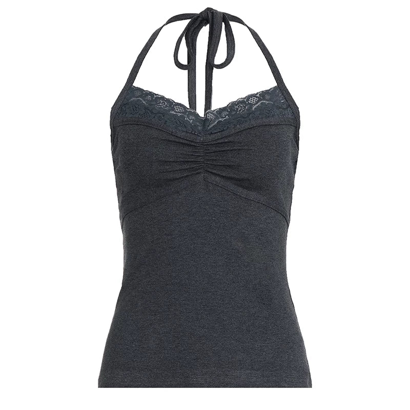 Dark Gray Lace Ruched Top