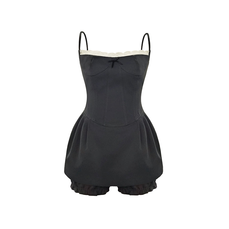 그레이 레이스 대비 서스펜더 드레스 세트